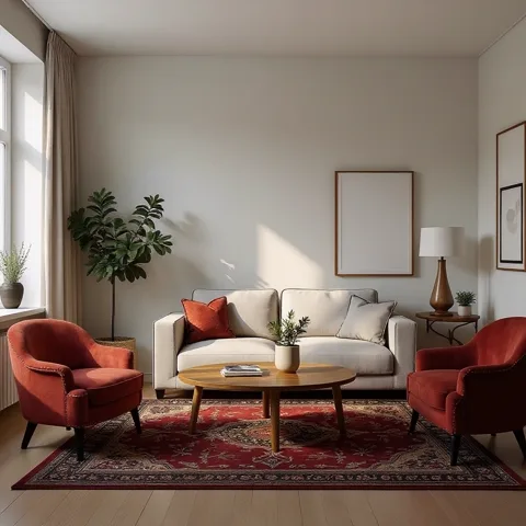 Stue i hollywood regency stil — generert med Lønnlyst